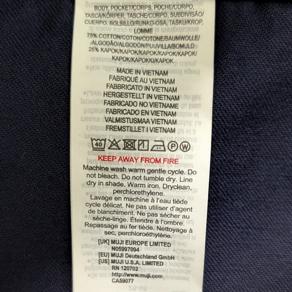 MUJI Kapok Blend Moleskin Coverall Chore Jacket - Dark Navy - Size M NWT - Picture 7 of 7